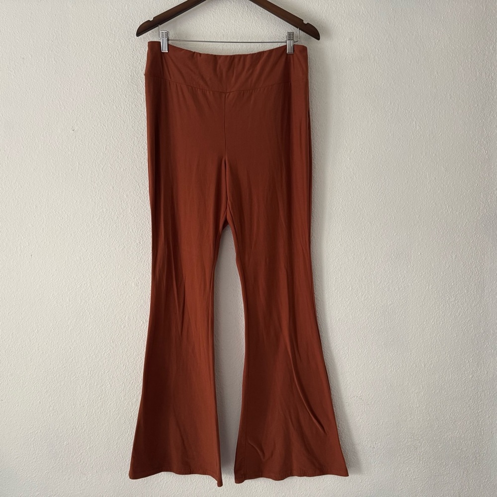 Boho Rust Buttery Soft Flare Leggings High Waisted Wide Leg XL Cozy Athleisure - Picture 13 of 14